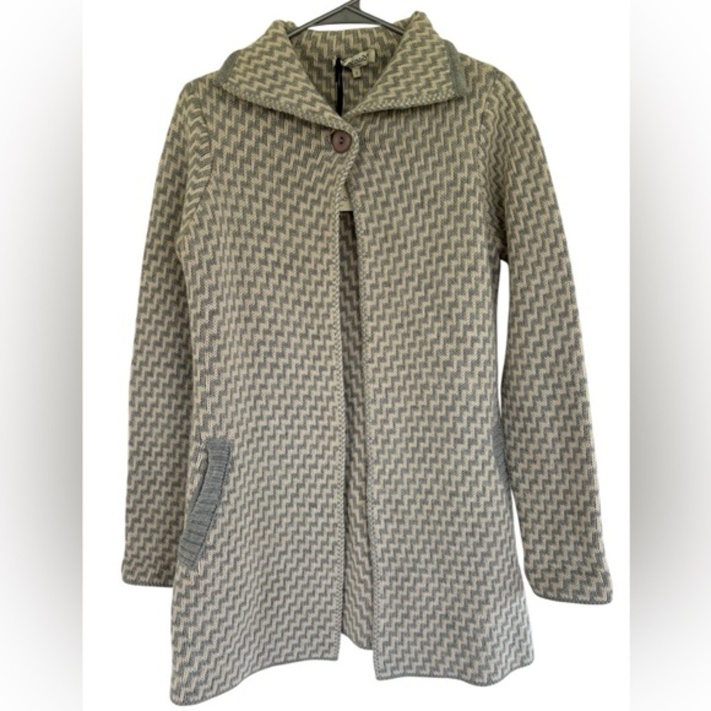 NWT Cocogio Women's Gray Fiber‎ Artist Zig-Zag Italy Knit Sweater Jacket Size S